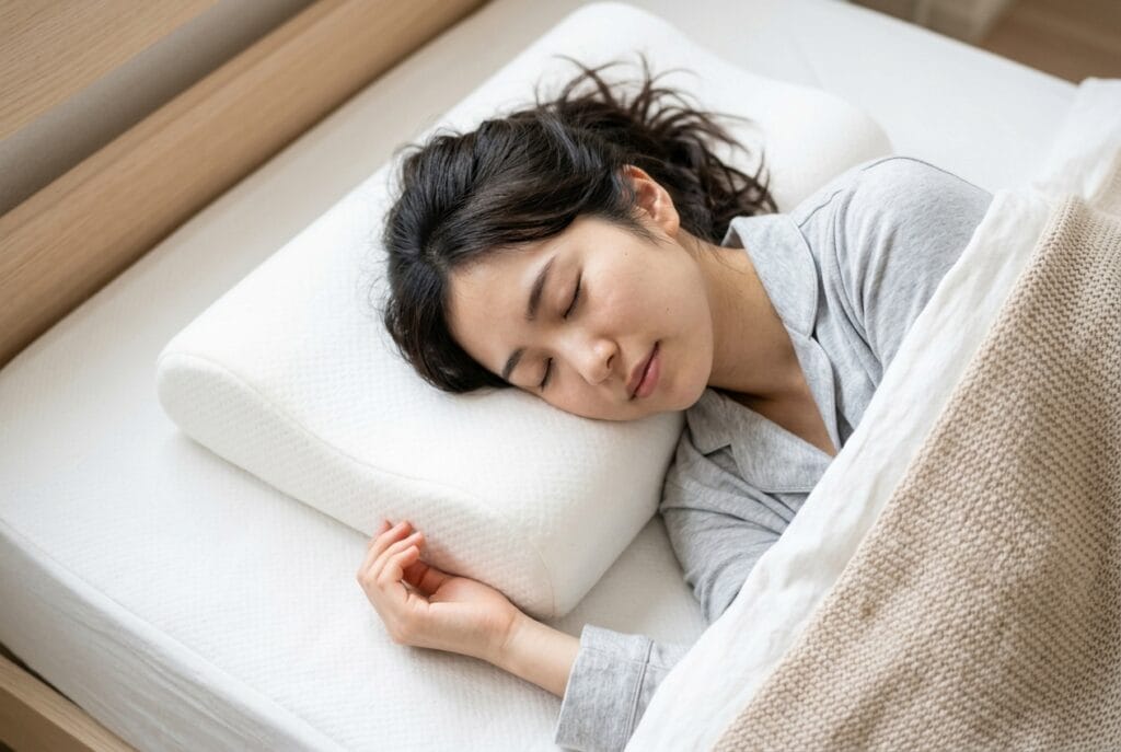 高反発マットレスで理想の寝姿勢を保ち安らかに眠る女性