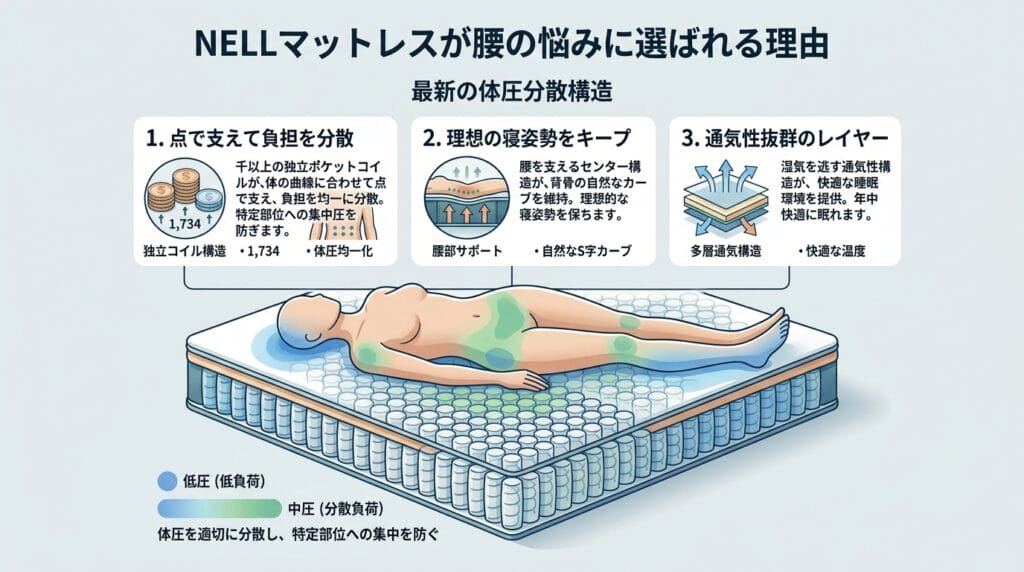 NELLマットレスの高密度ポケットコイルと体圧分散の仕組み