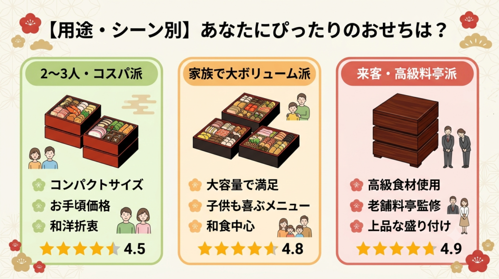 用途や家族構成で選ぶおすすめおせちフローチャート