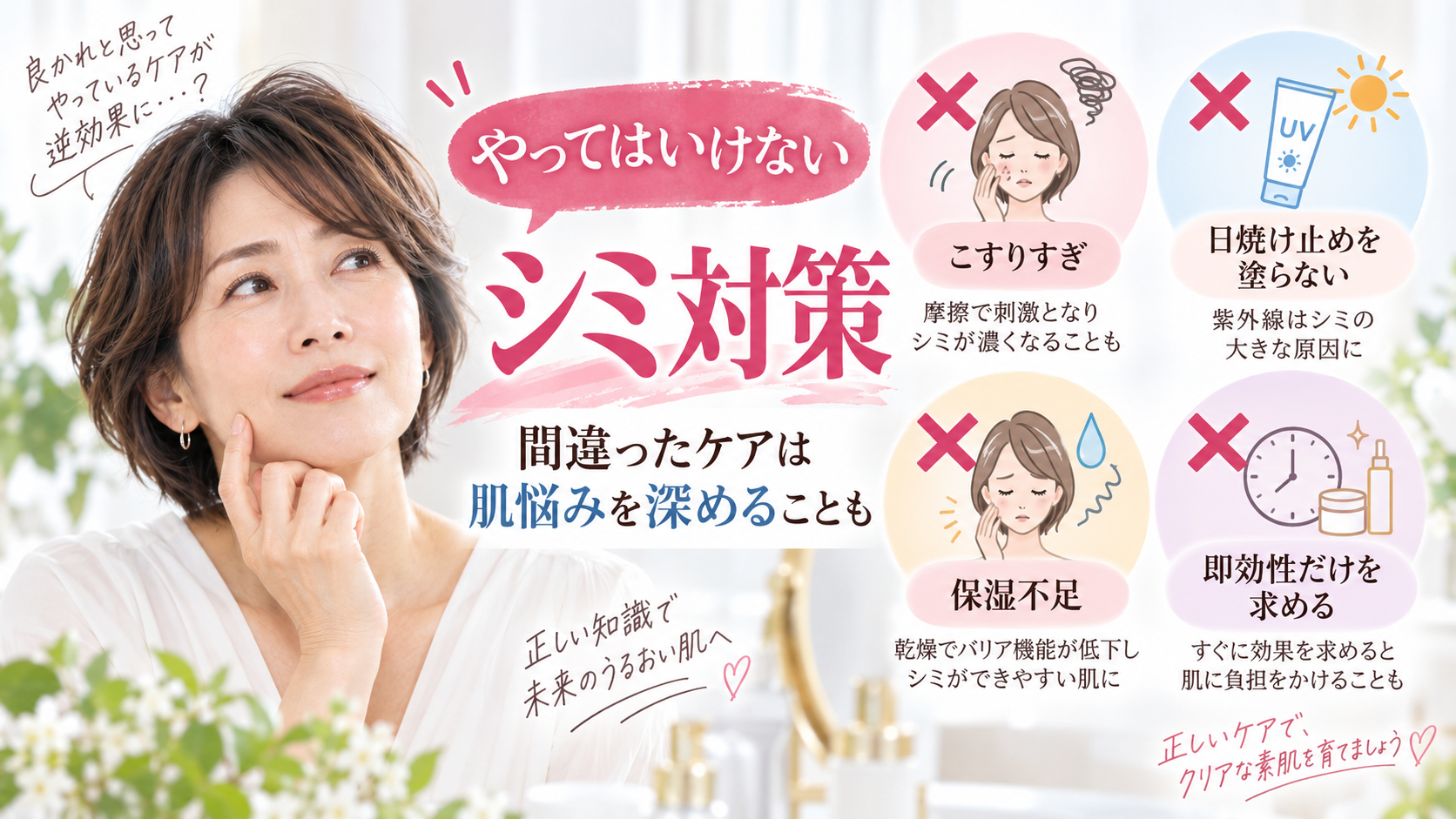 40代・50代のシミ対策で避けたい間違ったケアをまとめた画像