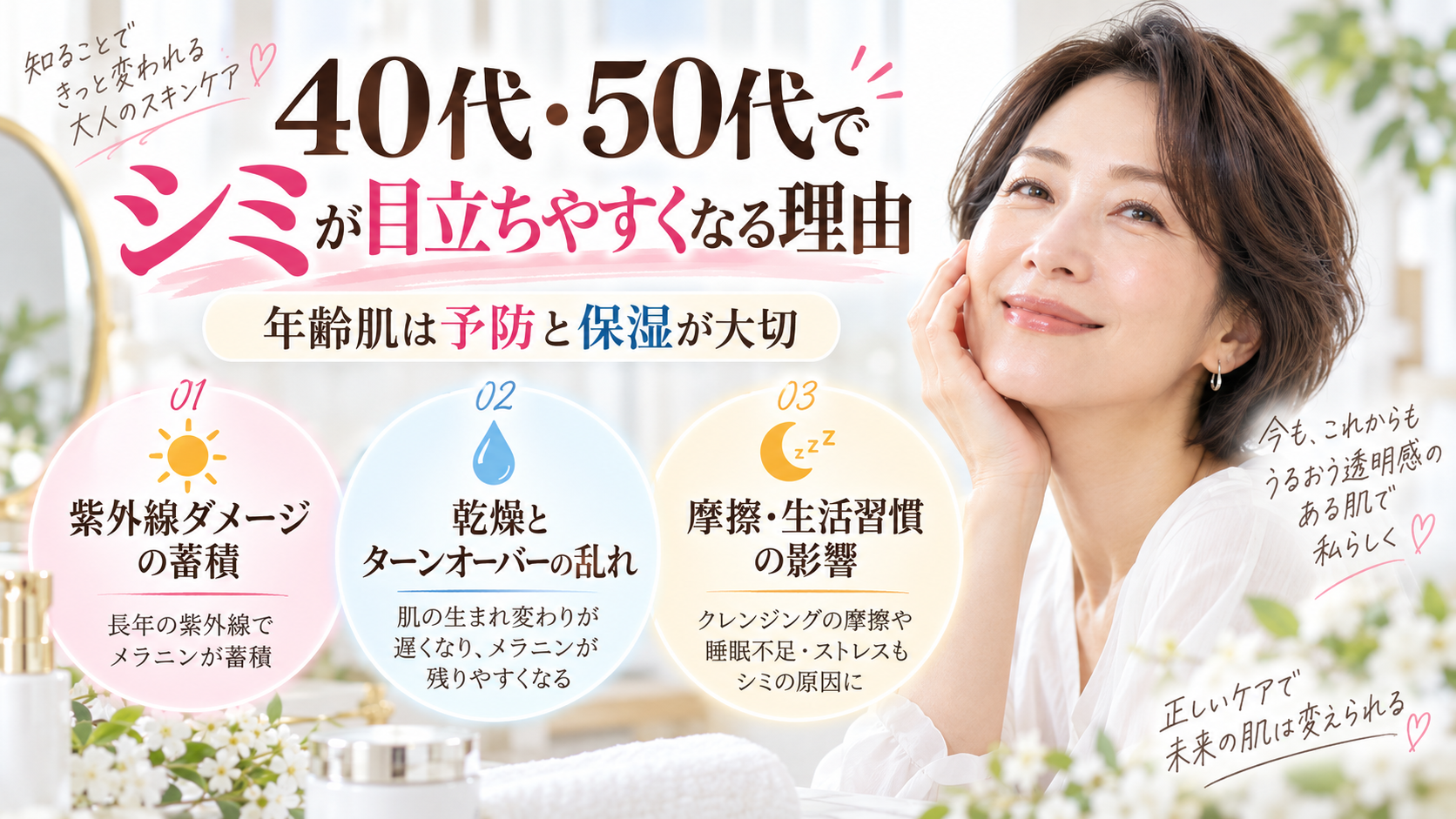 40代・50代でシミが目立ちやすくなる理由を解説する画像