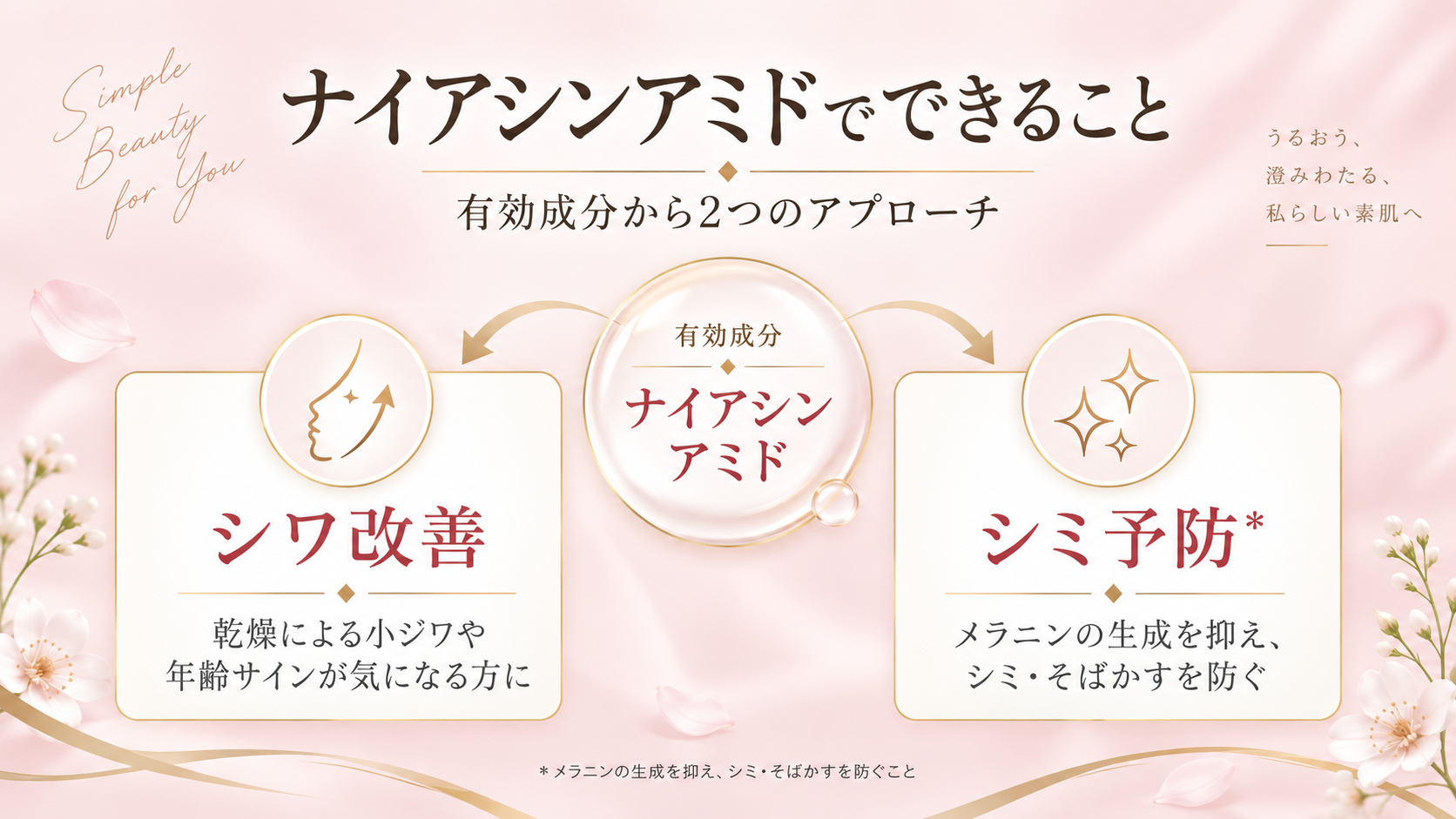ナイアシンアミドの働き｜シワ改善とシミ予防の2つのアプローチ